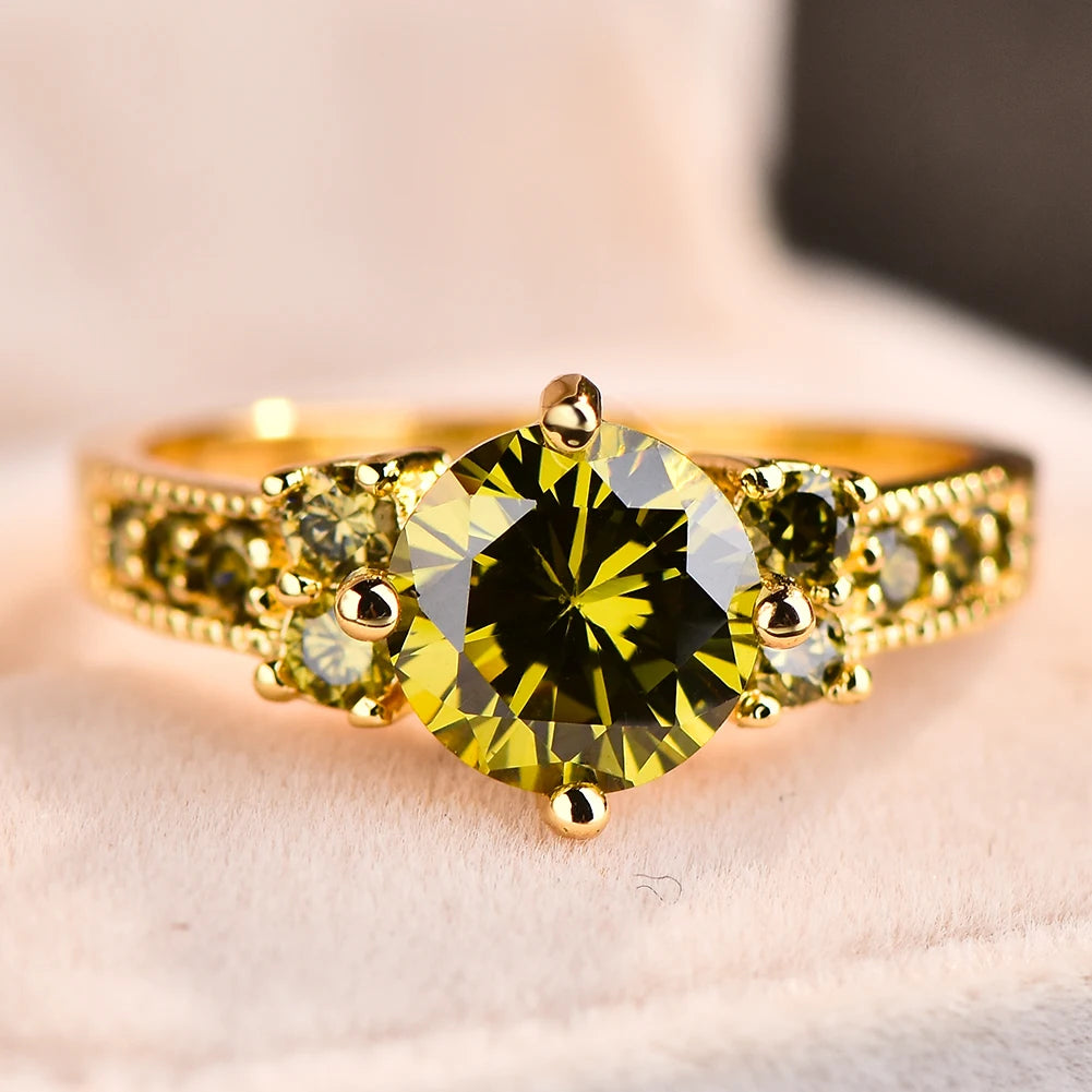 Gorgeous Olive Green Crystal Charm Gold Ring