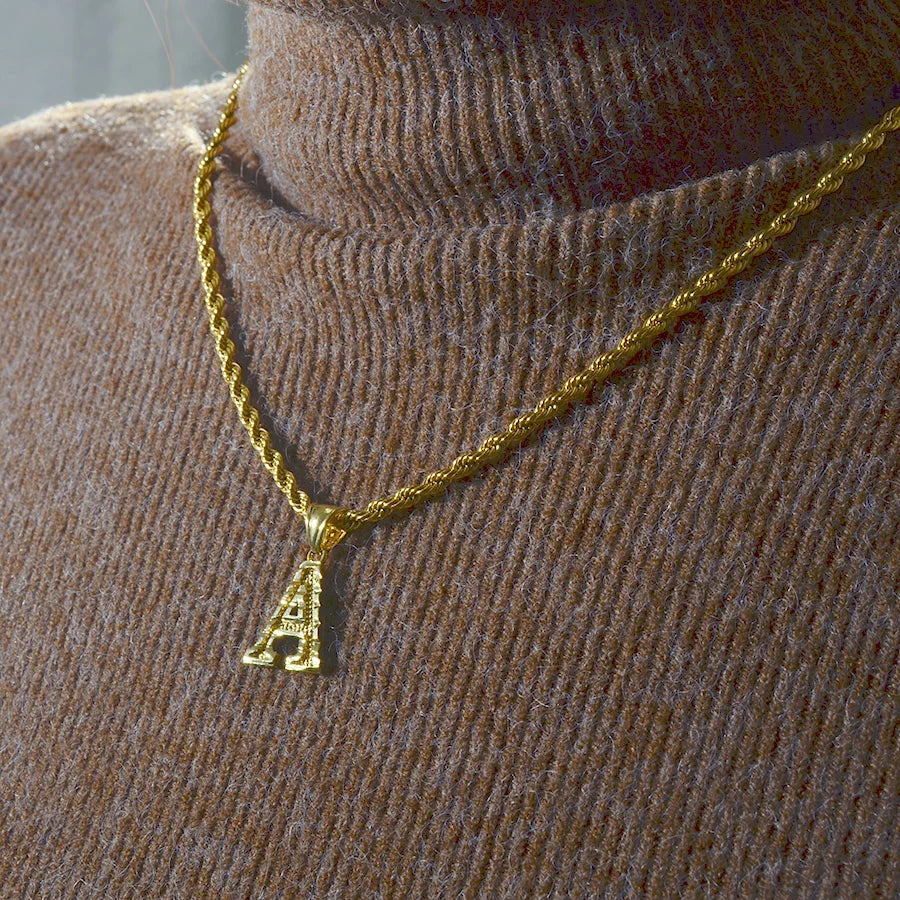 Gold Letter Initial Pendant Rope Chain