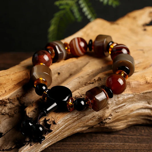 Militant Natural Agate Resin Charm Beaded Bracelet
