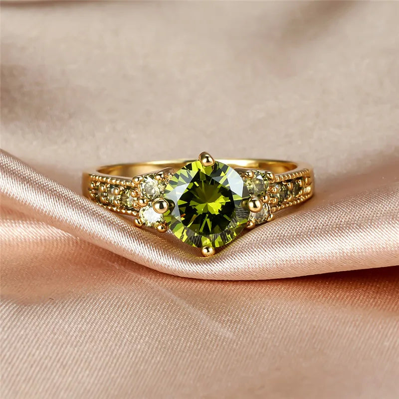 Gorgeous Olive Green Crystal Charm Gold Ring
