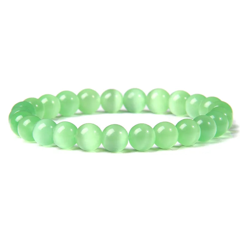 Vibrant Rainbow Pastel Color Cat Eye Stone Beads Bracelets