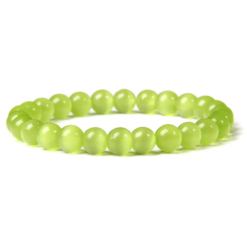 Vibrant Rainbow Pastel Color Cat Eye Stone Beads Bracelets