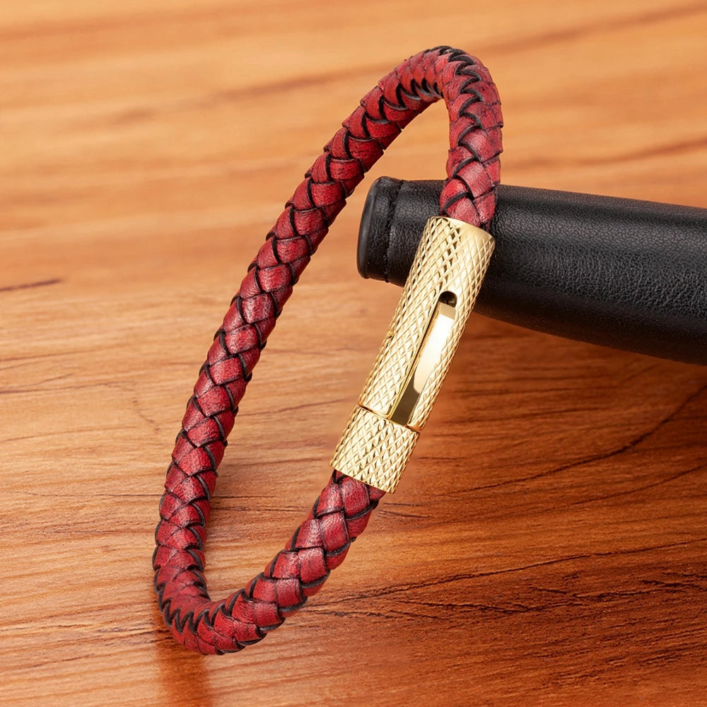 Gentle Men's Combination Stainless Steel Leather Bracelet