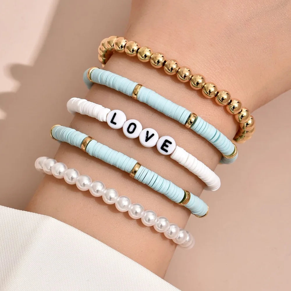 Rainbow Heart Charm Stackable Bracelets Sets