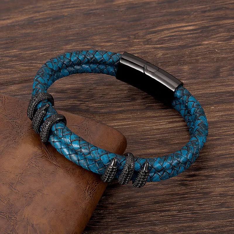 Vintage Blue Leather Dragon Claw Bracelets