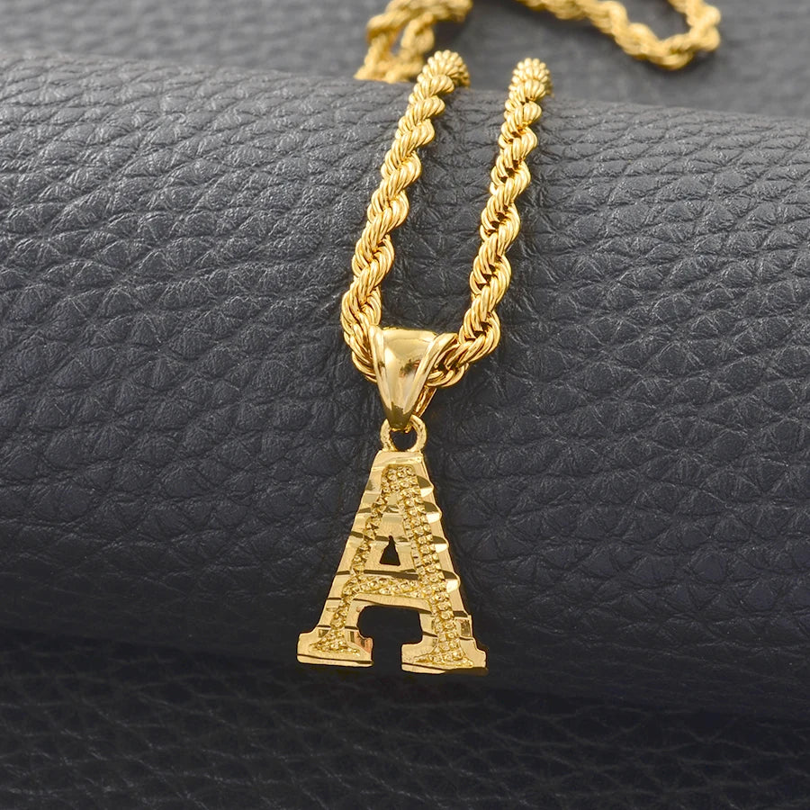 Gold Letter Initial Pendant Rope Chain