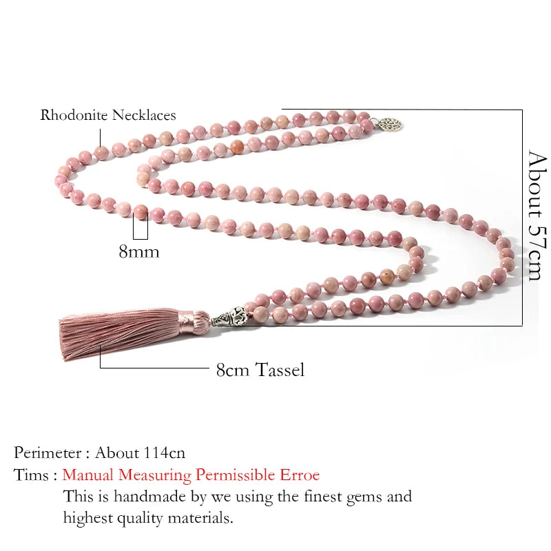 Natural Rhodochrosite Beaded Necklace with Tree of Life Pendant