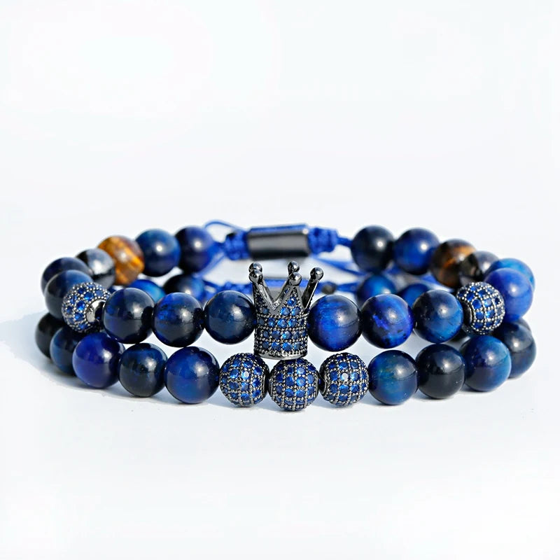 Luxury Tricolor Gold Crown Ball Bracelet Sets