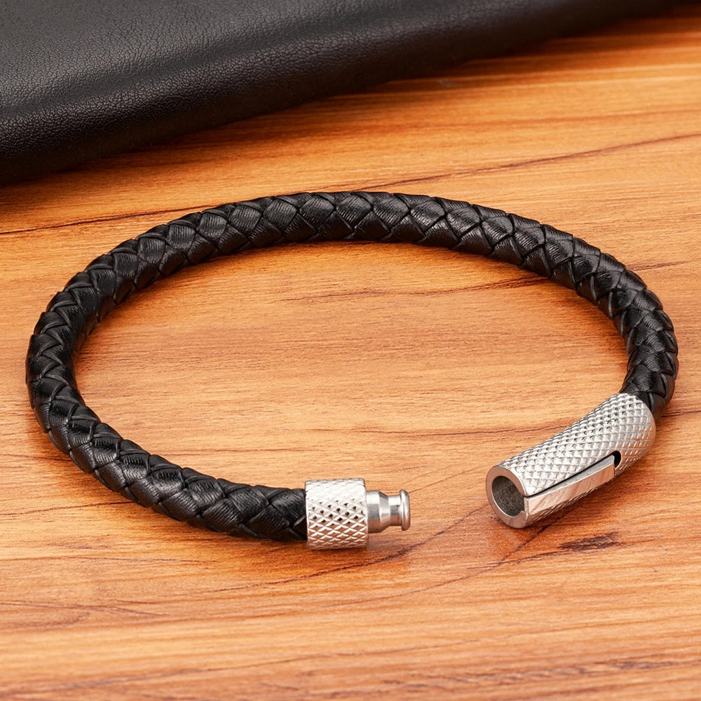 Gentle Men's Combination Stainless Steel Leather Bracelet