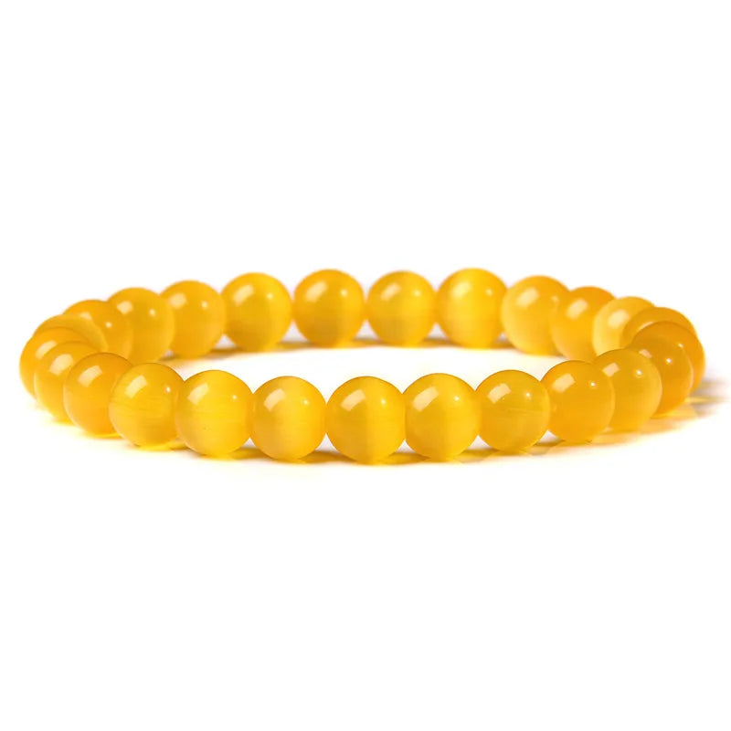 Vibrant Rainbow Pastel Color Cat Eye Stone Beads Bracelets