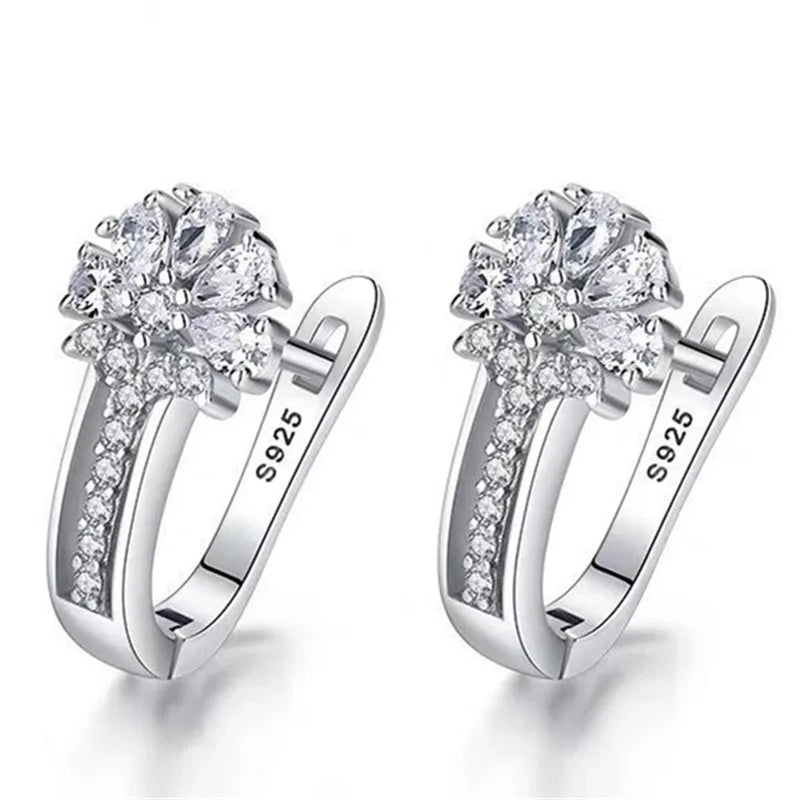 Inlaid Charm Crystal Flower Earrings