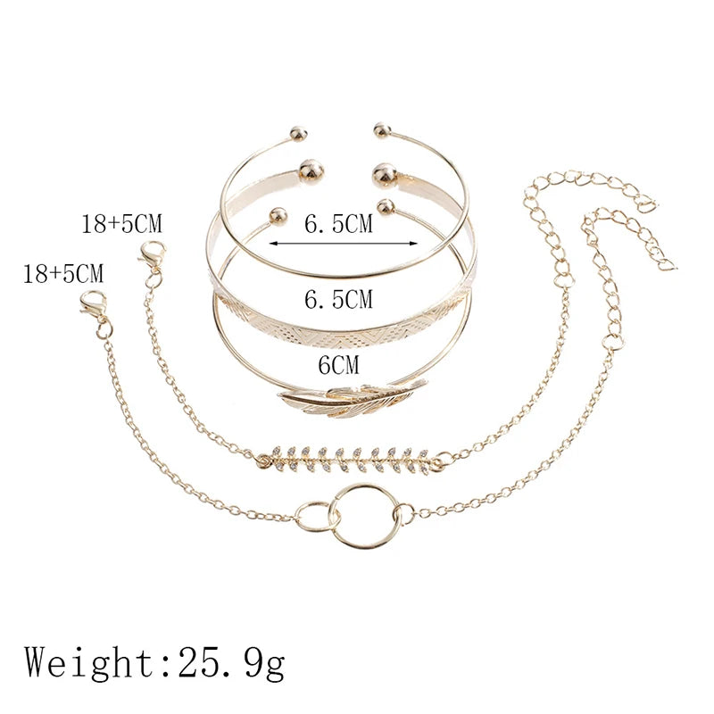 Moon Leaf Crystal Gold Bracelet 5pcs Set