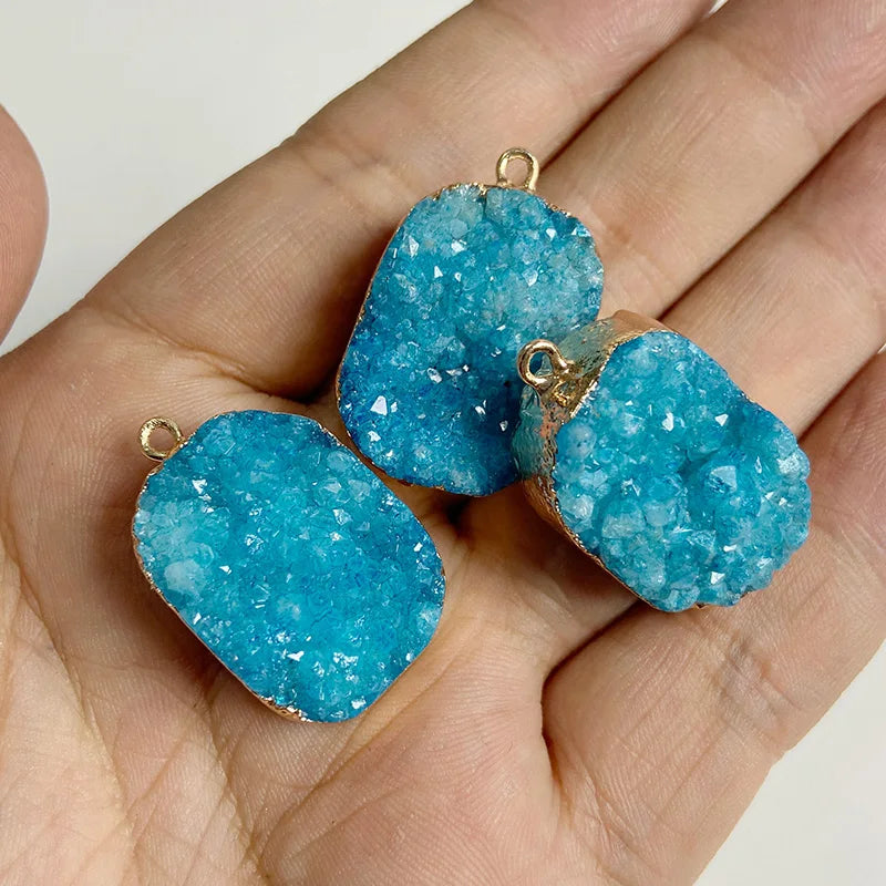 Blue Druzy Stone Connecter Copper Mineral Crystal Pendant Charm