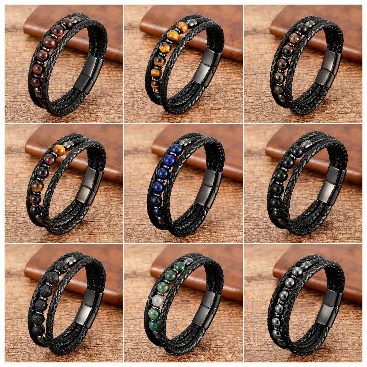 Double Layer Leather Healing Stone Bracelets