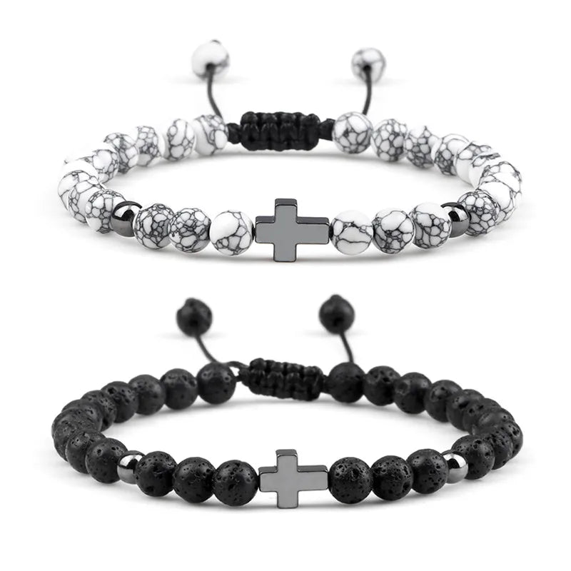 Shine Natural Lava Cross Stone Adjustable Bracelets