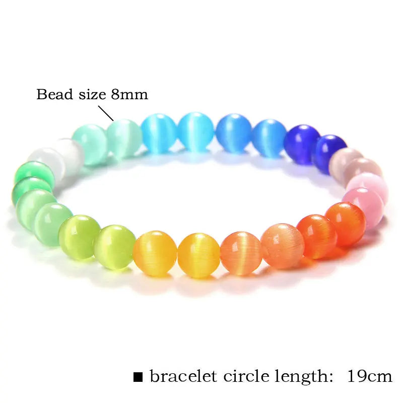Vibrant Rainbow Pastel Color Cat Eye Stone Beads Bracelets