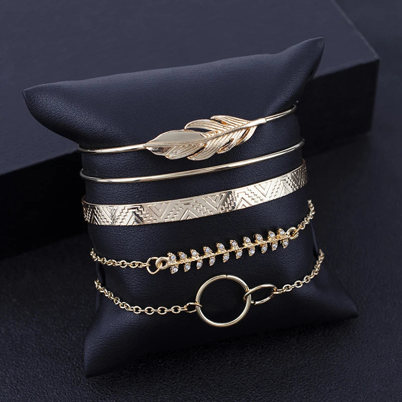 Moon Leaf Crystal Gold Bracelet 5pcs Set