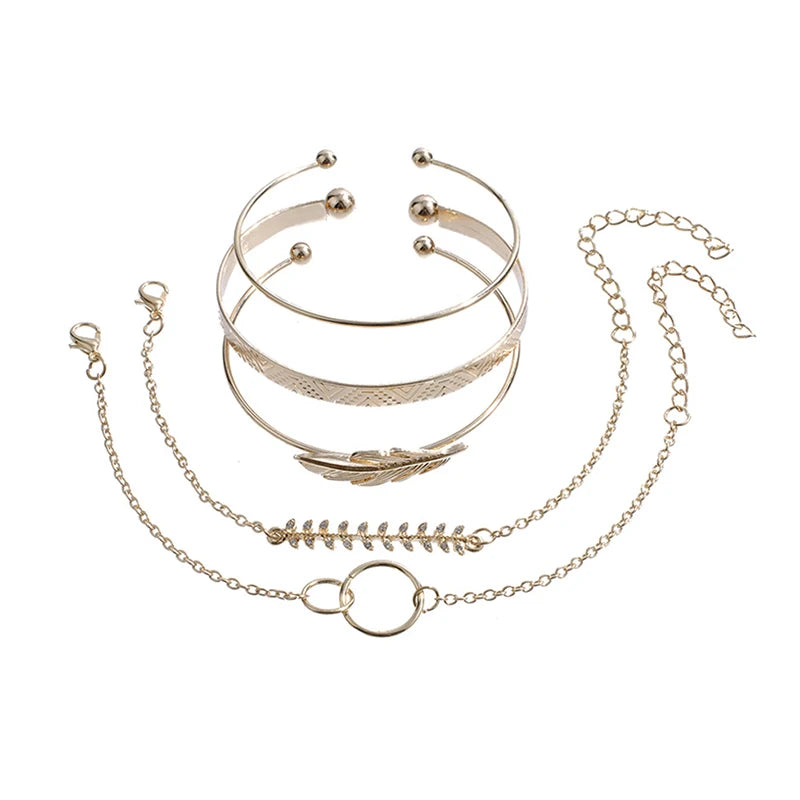 Moon Leaf Crystal Gold Bracelet 5pcs Set
