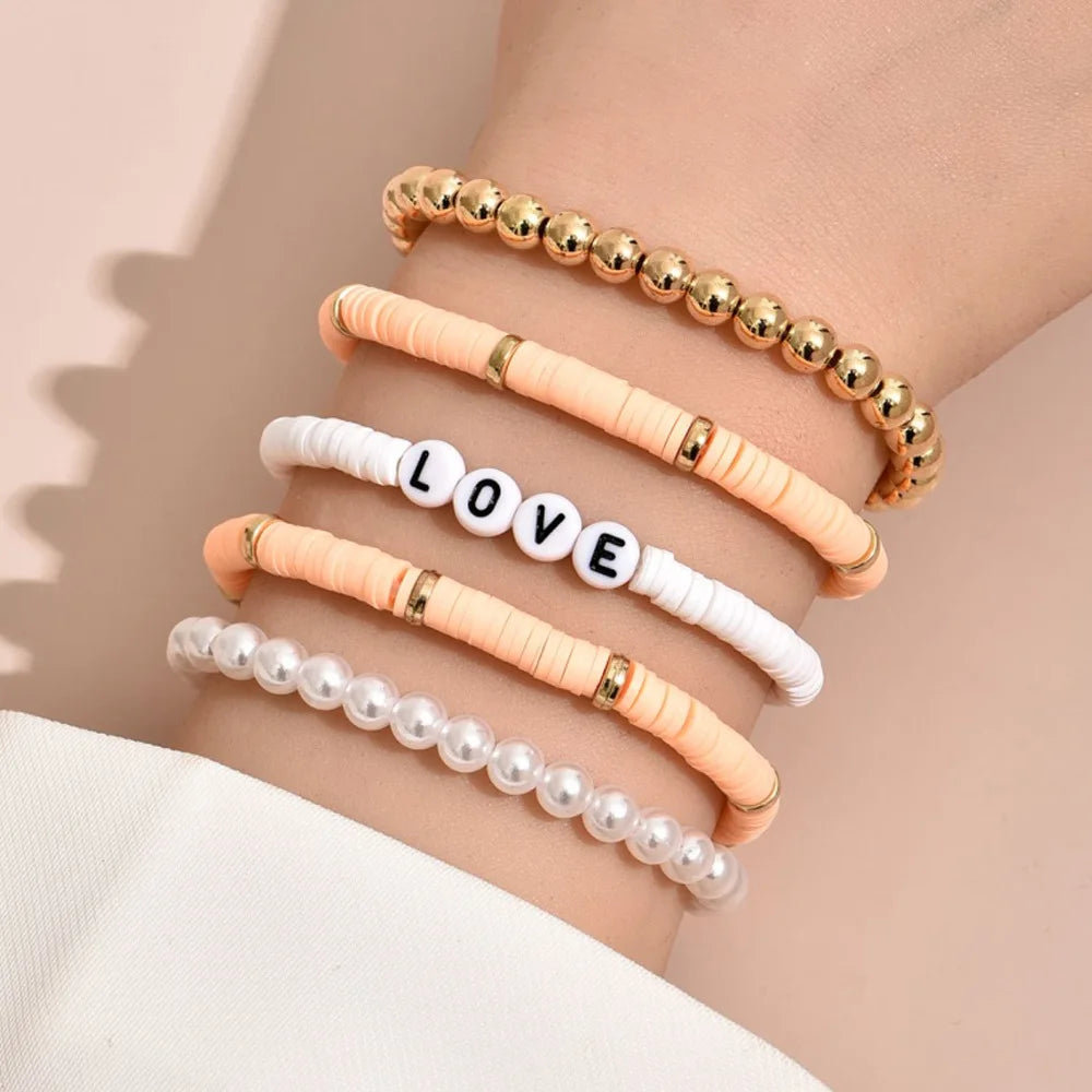 Rainbow Heart Charm Stackable Bracelets Sets