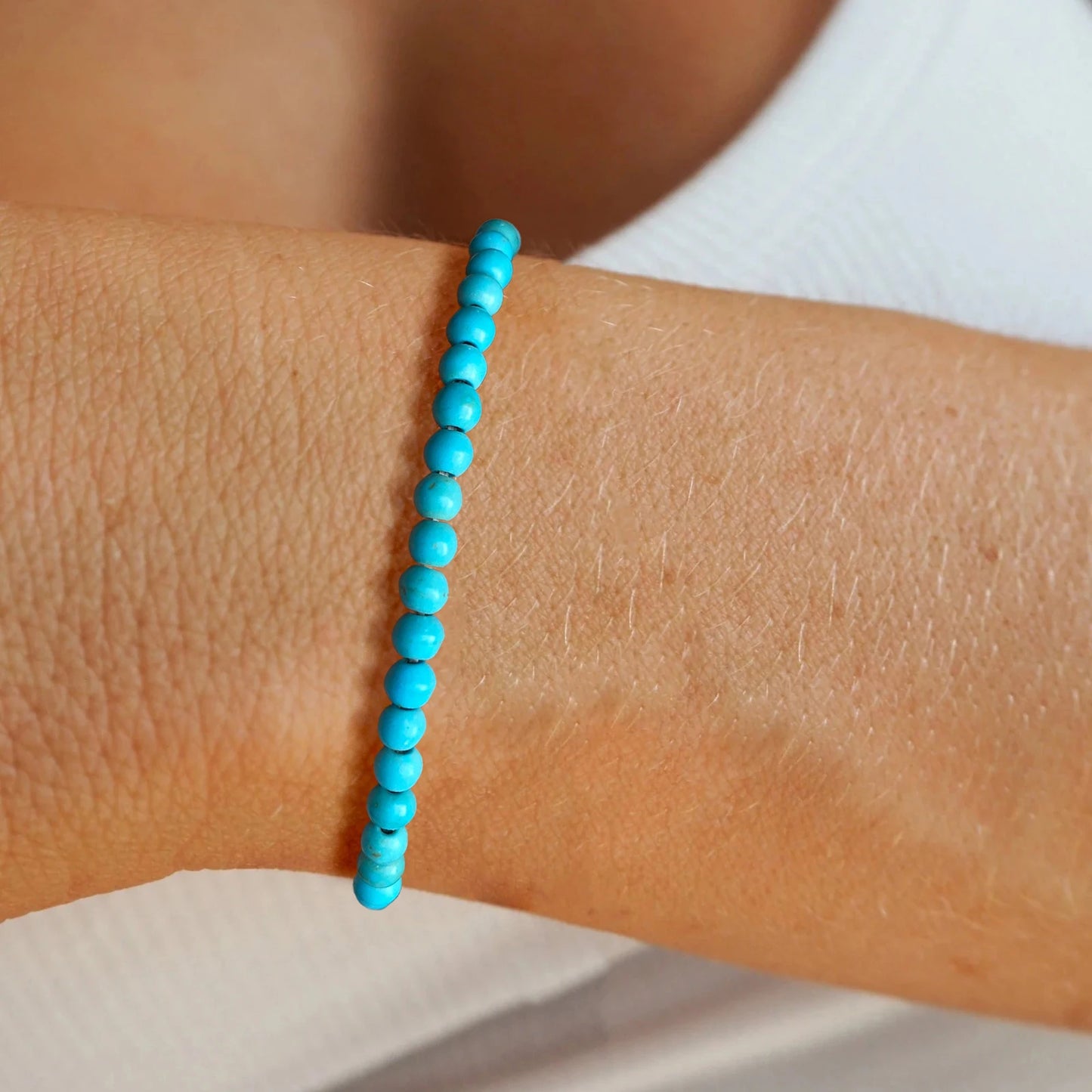 Natural Blue Turquoises Smooth Round Beaded Bracelets with Card