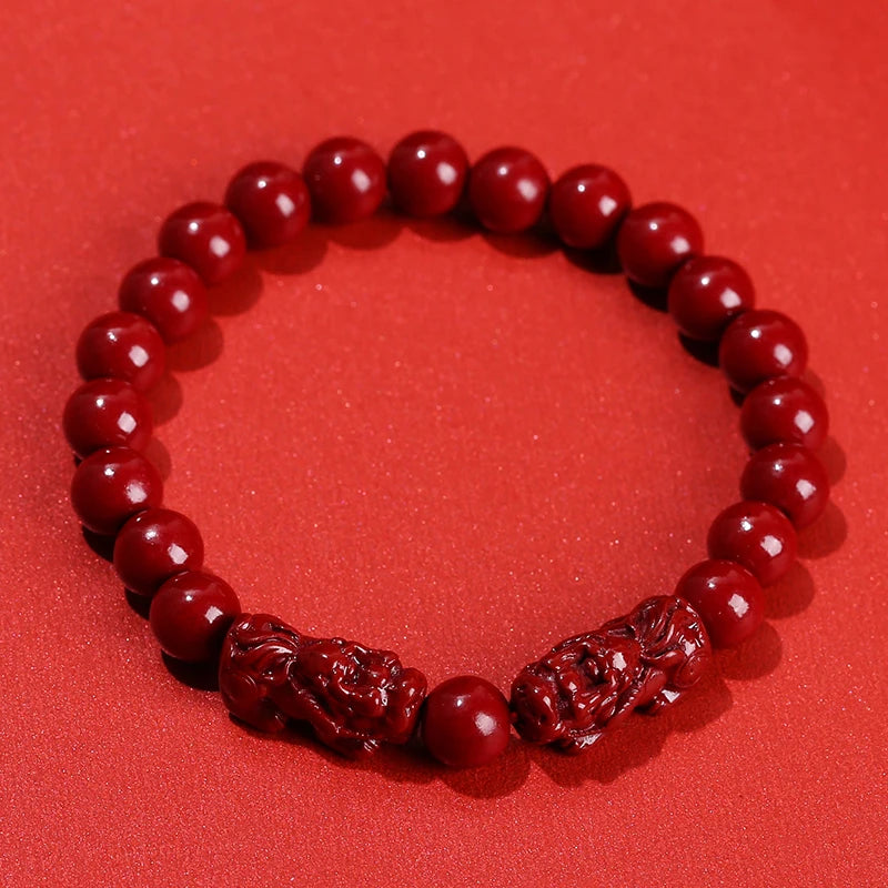 Royal Red Natural Cinnabar Protection Crystal Carved Vintage Bracelets