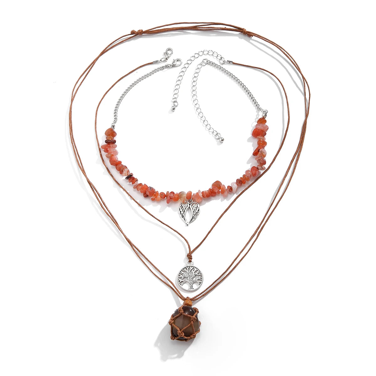 Creative 3Pcs Stone Holder Cage Tree Pendant Necklace