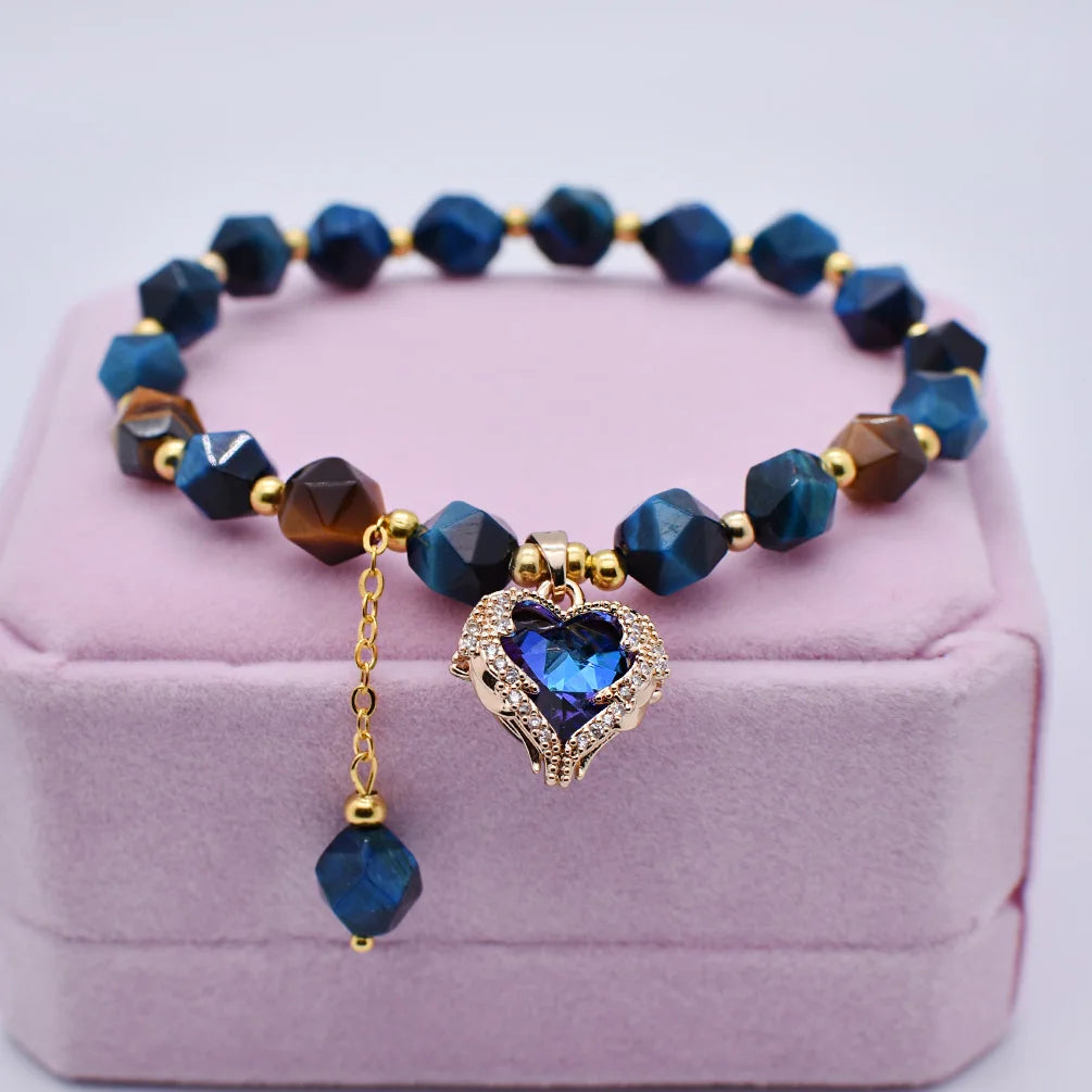 Luxury Deep Ocean Blue Heart Pendant Bracelet