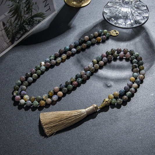 Indian Agate Mala Beads Rosary Necklace