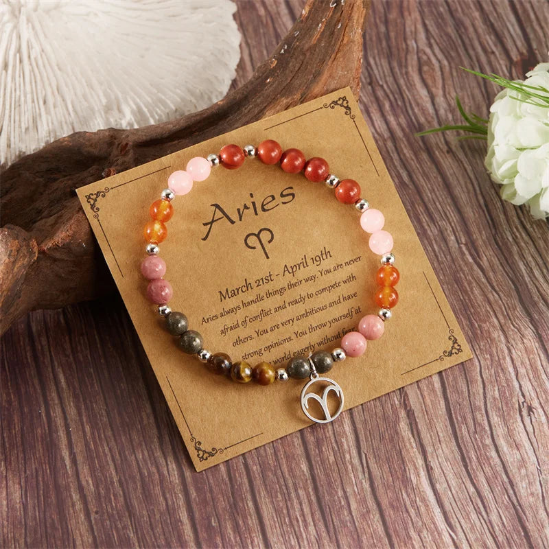 Colorful 12 Constellation Natural Stone Beaded Bracelets