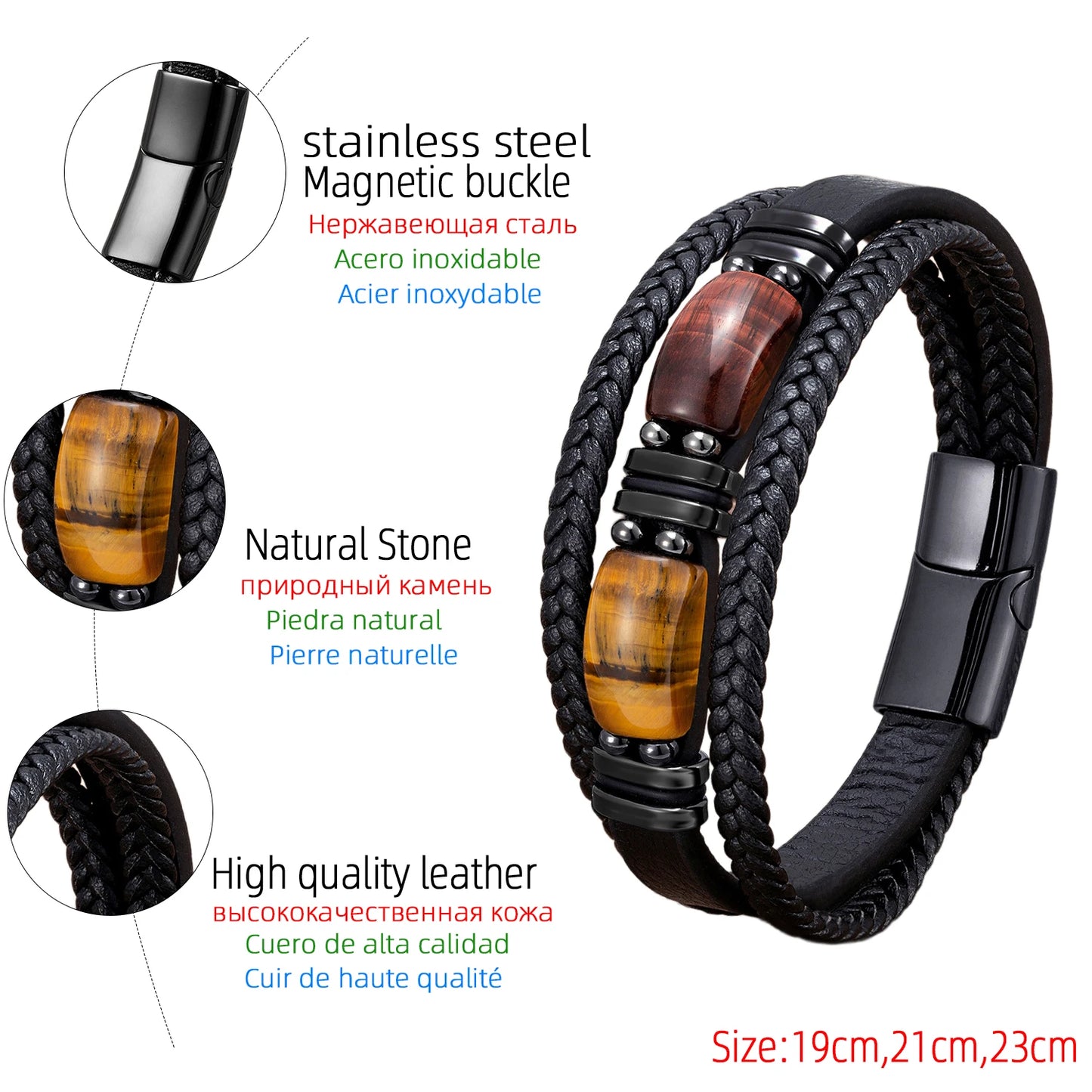 Macho Man Natural Big Stone Leather Bracelet