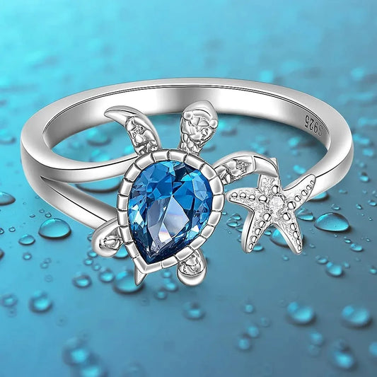 New Blue Topaz Sea Turtle Starfish Rings