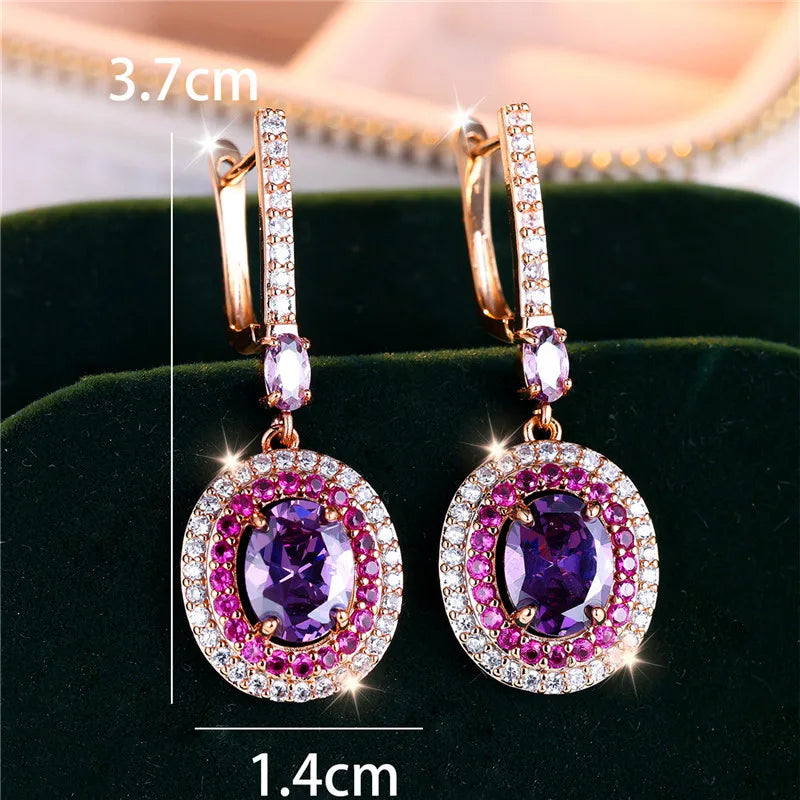 Royal Purple Charm Oval Stone Clip Earrings