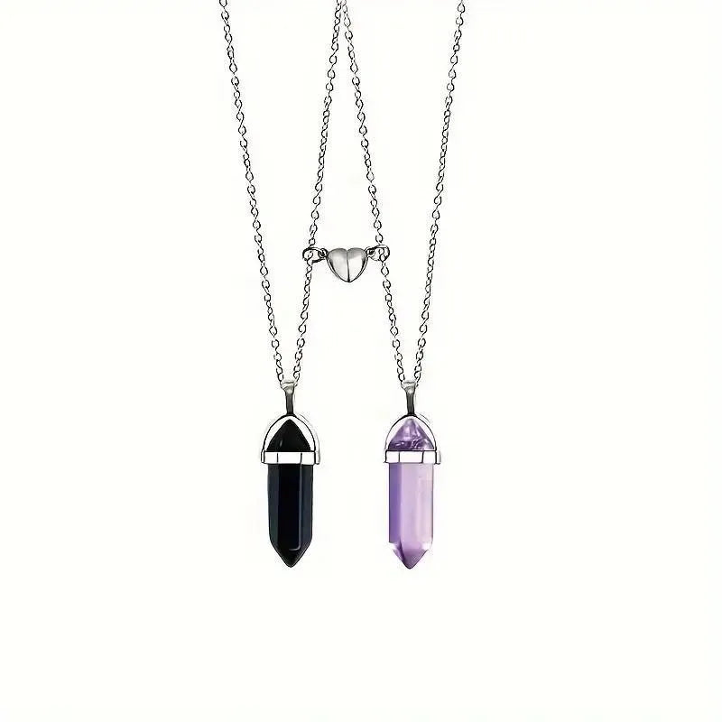 Heart To Heart Natural Stone Bullet Crystal Necklace & Bracelet