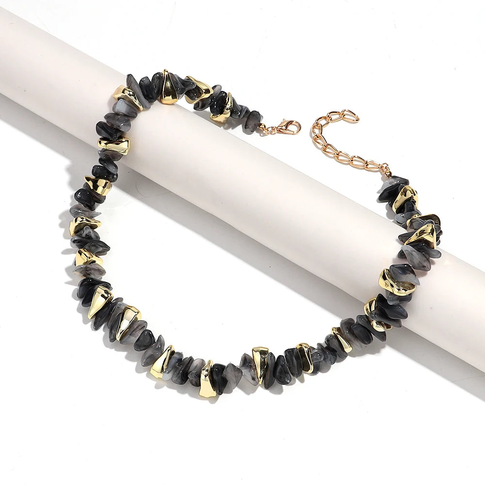 Gold Colorful Chip Stone Beads Necklace Bracelet Sets