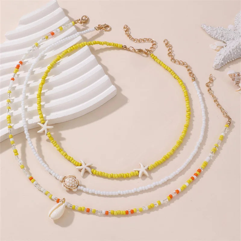 Lovely Ocean Multilayer Rice Bead Ocean Theme Clavicle Necklace