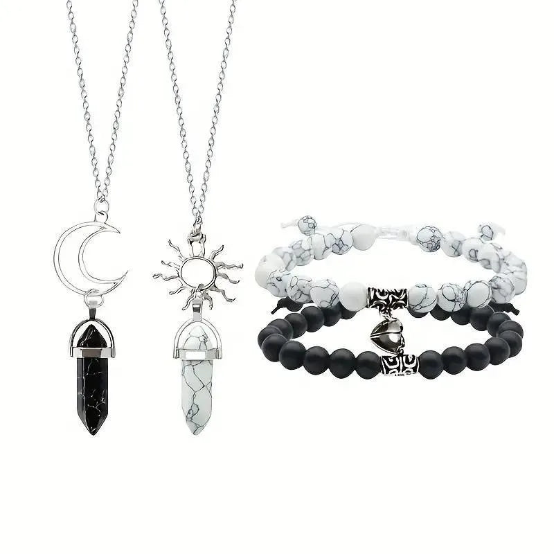 Heart To Heart Natural Stone Bullet Crystal Necklace & Bracelet