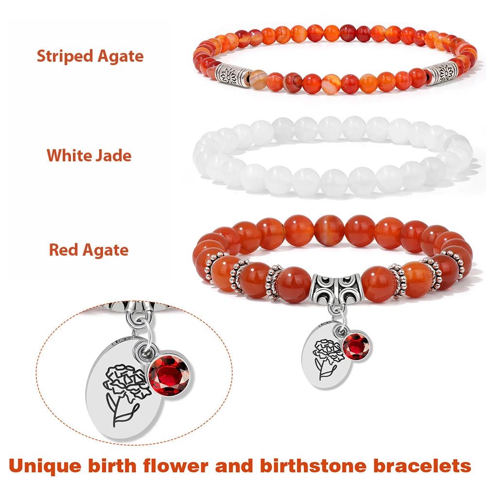 Birthstone Rose Sunflower Beaded Bracelet Sets