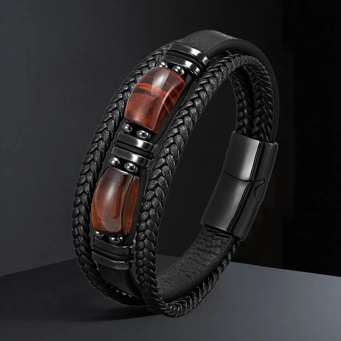 Macho Man Natural Big Stone Leather Bracelet