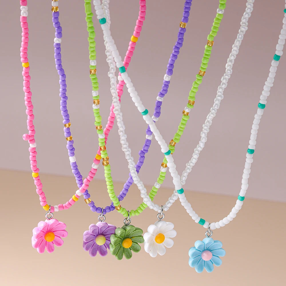 Colorful Daisy Flower Pendant Necklace Sets