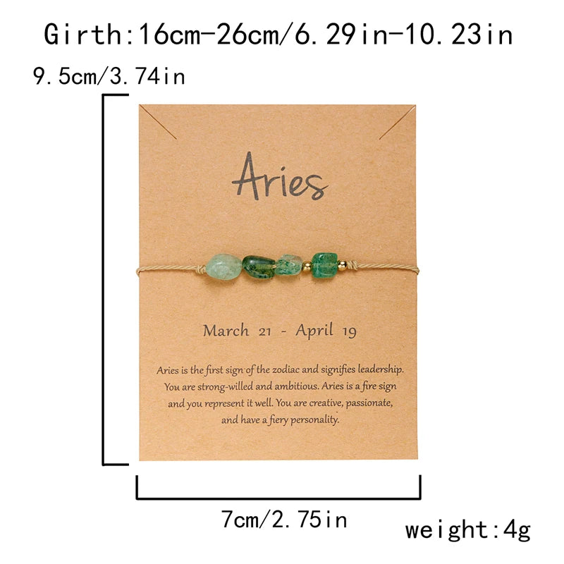 Zodiac Constellation Natural Stone Handmade Card Bracelet
