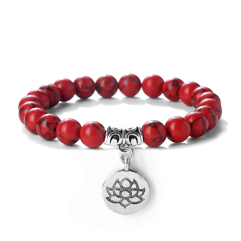 Lotus Pendant Natural Stone Beaded Bracelets