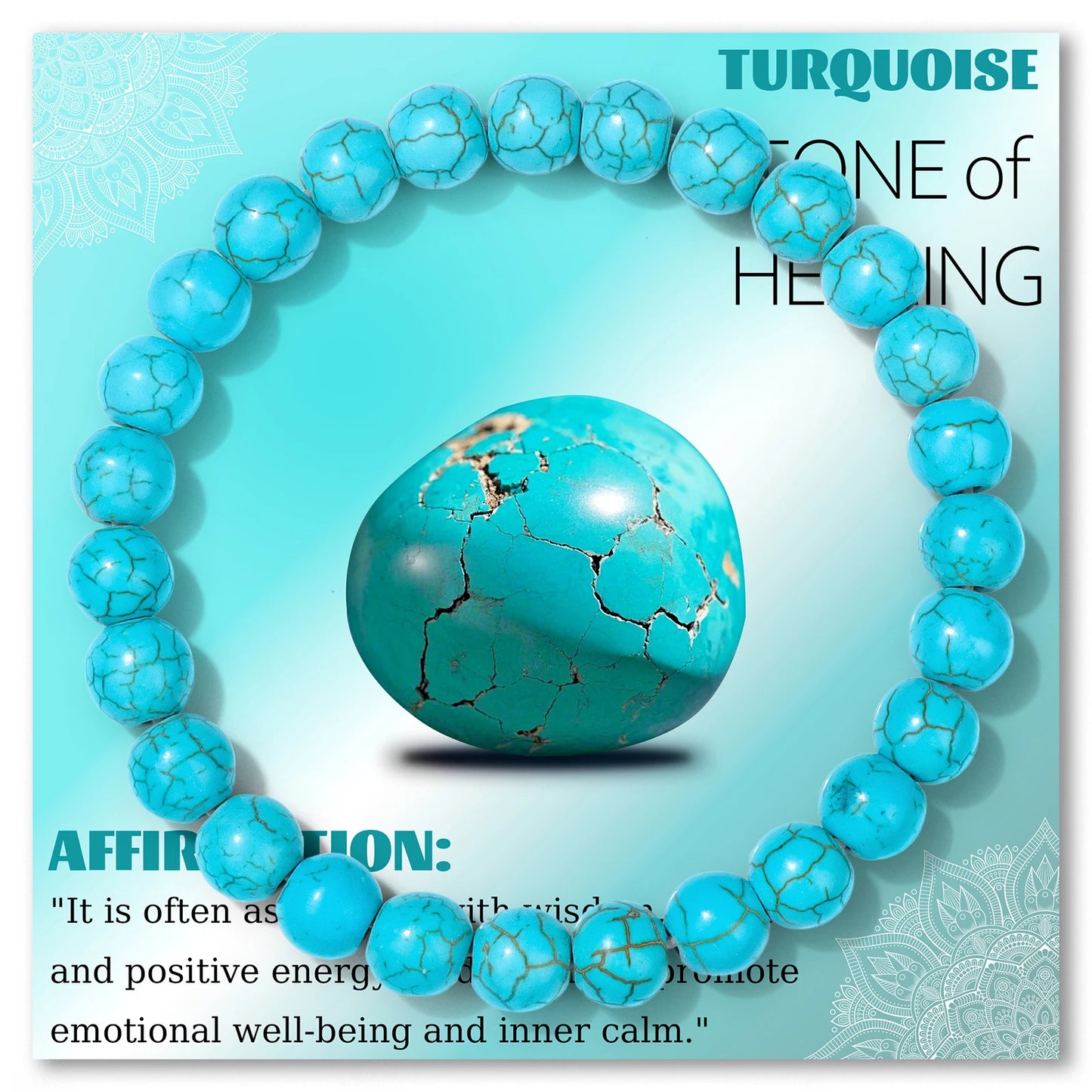 Natural Blue Turquoises Smooth Round Beaded Bracelets with Card