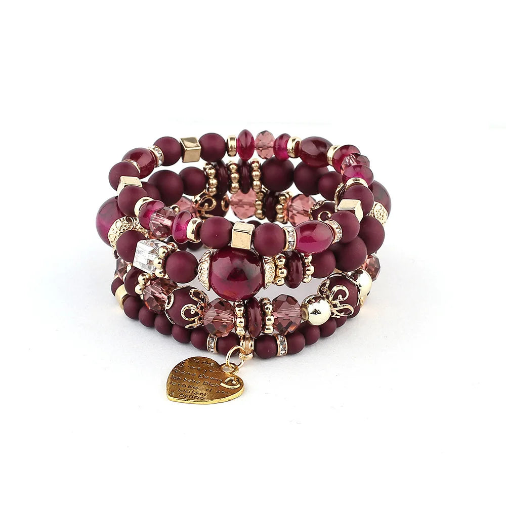 Heart Crystal Beaded Bracelet Set