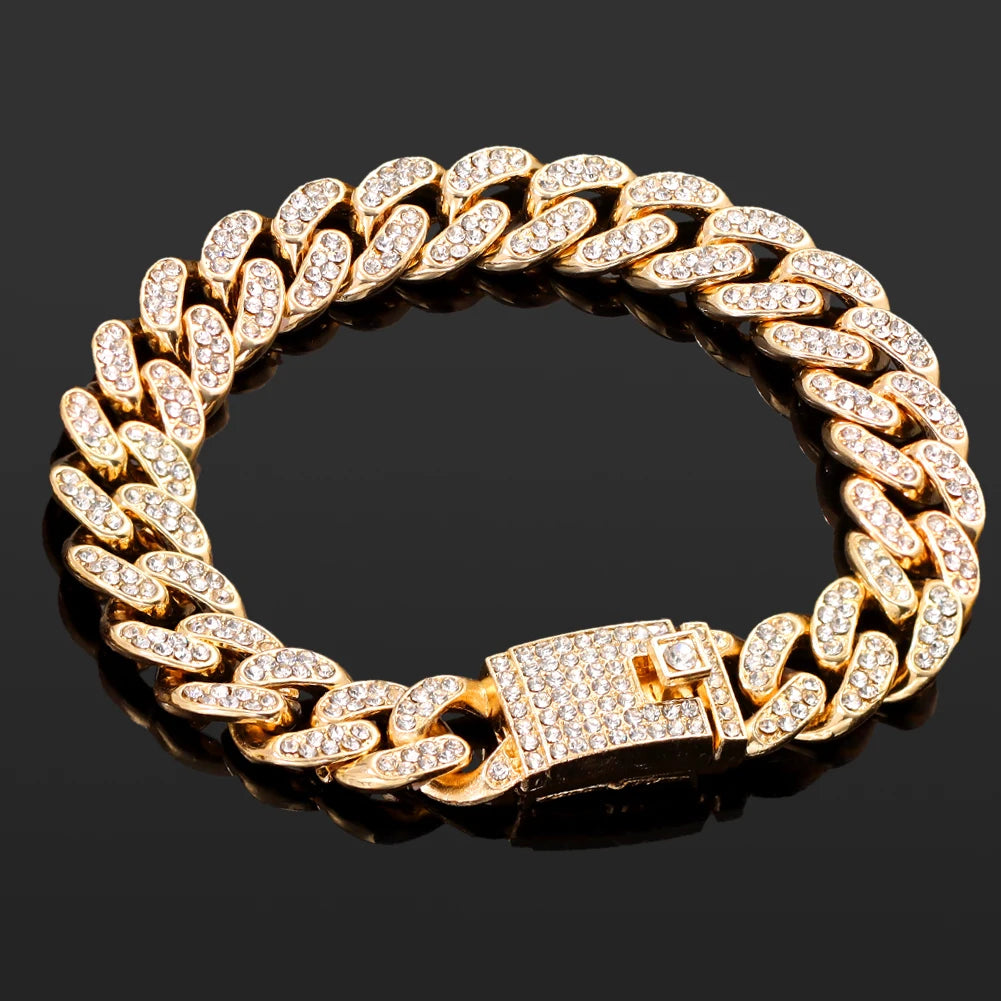 South Beach Miami Iced Out Cuban Link Bracelet 4Pcs Setss