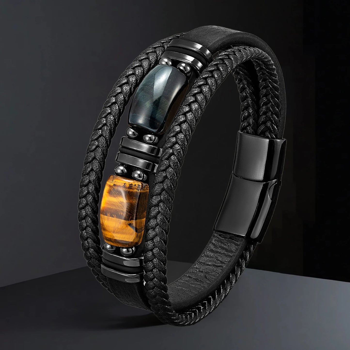 Macho Man Natural Big Stone Leather Bracelet