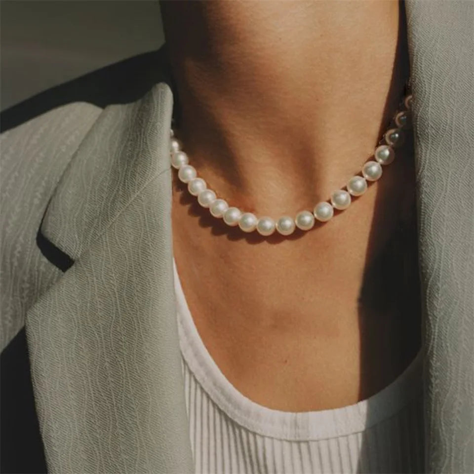 Layered White Pearl Collarbone Necklace