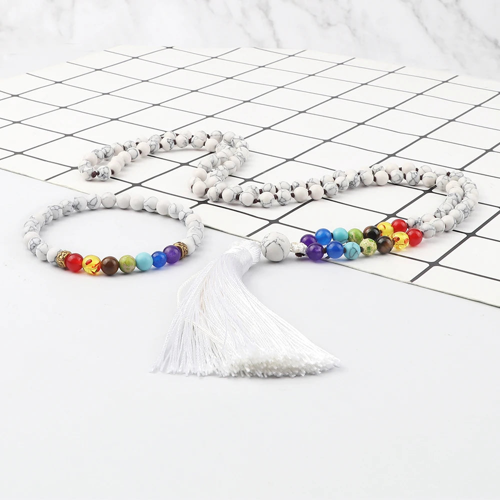 White 7 Chakra Beads Necklace Set