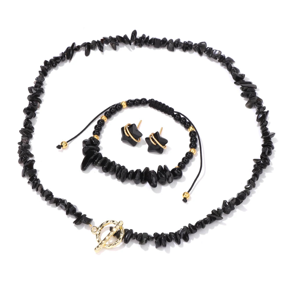 Stary Twinkle Gravel Natural Stone Chip Beads Jewelry Sets