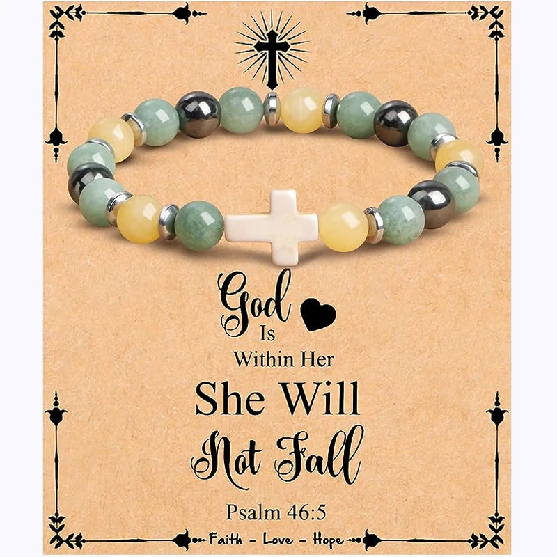 Beautiful Colorful Imperial Stone Faith Cross Bracelet