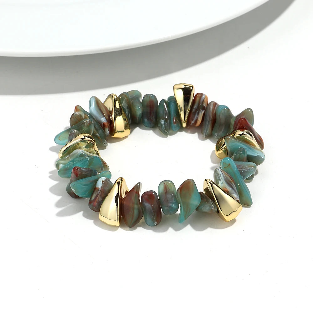 Gold Colorful Chip Stone Beads Necklace Bracelet Sets